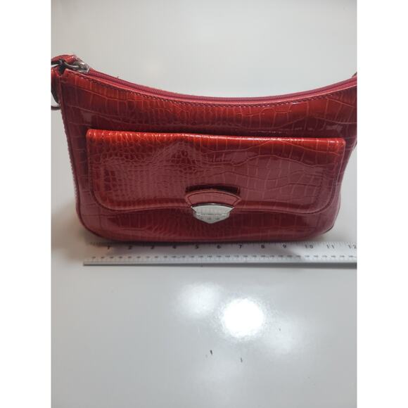 LIZ Claiborne Red Alligator Print Zip Snap Closure Small Outside Pocket - Picture 16 of 16